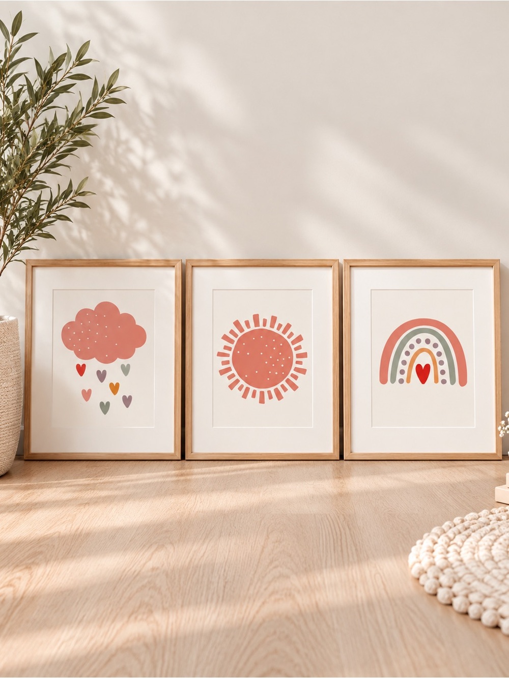 Neutral Pink Nursery Wall Art Trio by